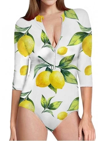 One-Pieces Lemon Tree One Piece Swimsuits Long Sleeve UV Protection Surfing Rash Guard Zip Bathing Suit Swimwear for Women Mu...