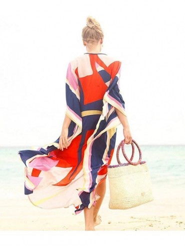 Cover-Ups Womens Striped Chiffon Swimwear Bikini Swim Beachwear Swimsuit Cover up - Red - CZ194GH4LRR $17.20