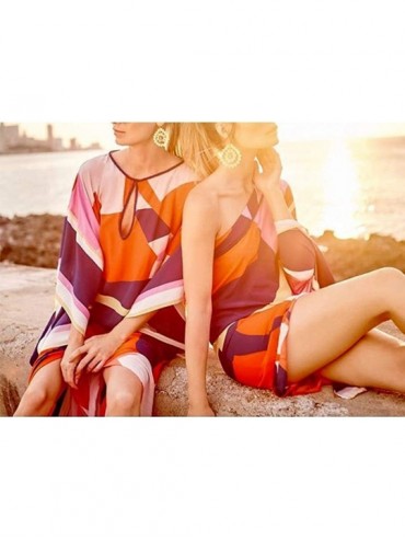 Cover-Ups Womens Striped Chiffon Swimwear Bikini Swim Beachwear Swimsuit Cover up - Red - CZ194GH4LRR $17.20
