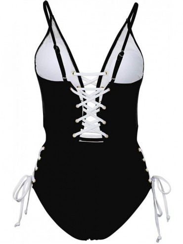 Sets Women's Spaghetti Strap Criss Cross Lace Up One Piece Swimsuits Swimwear - Black - CI18O4TLQQ0 $29.20