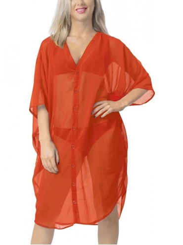 Cover-Ups Women Kimono Summer Cardigan Beach Swimwear Swimsuit Bikini Cover up - Pumpkin Orange_x700 - CA18I08N3T9 $25.74