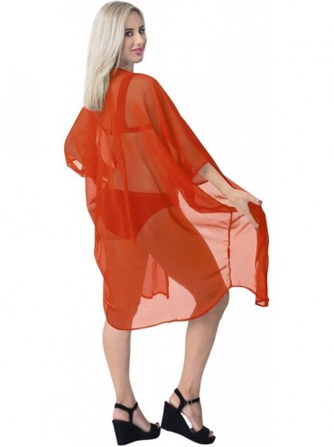 Cover-Ups Women Kimono Summer Cardigan Beach Swimwear Swimsuit Bikini Cover up - Pumpkin Orange_x700 - CA18I08N3T9 $25.74