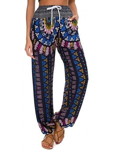 Tankinis Women's Comfy Casual Pajama Pants Floral Print Drawstring Palazzo Lounge Pants Wide Leg - A5-blue - C618U8G3DGQ $32.95
