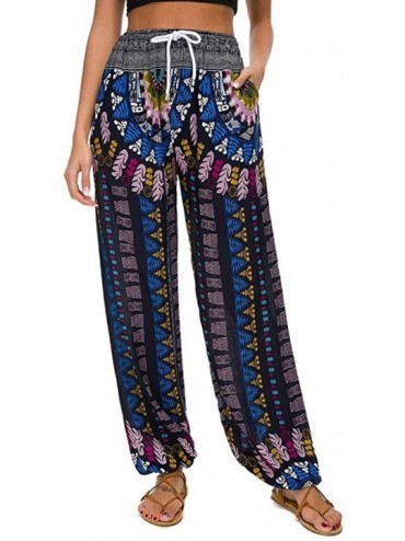 Tankinis Women's Comfy Casual Pajama Pants Floral Print Drawstring Palazzo Lounge Pants Wide Leg - A5-blue - C618U8G3DGQ $18.45