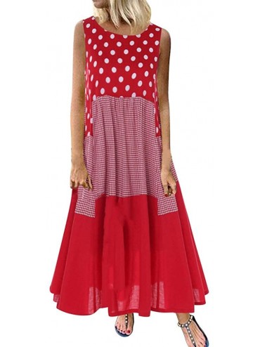 Sets Women Plus Size Bohemian O-Neck Floral Print Vintage Sleeveless Long Maxi Dress - C-red - CQ18W7WRHL0 $19.88