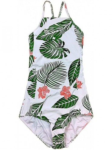 One-Pieces Women's Rashguard Half Sleeve One Piece Zip UV Protection Surfing Swimsuit Swimwear Bathing Suits - Green Print - ...