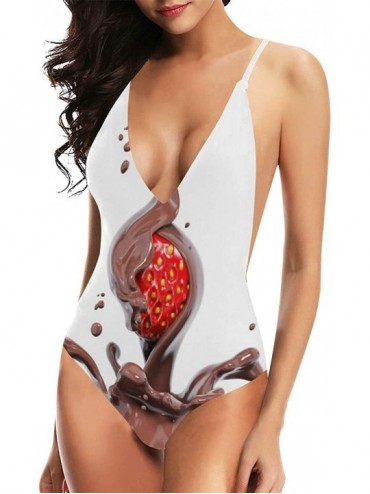 One-Pieces Funny Watermelon Strawberry Lemon V-Neck Women Lacing Backless One-Piece Swimsuit Bathing Suit XS-3XL - Design 8 -...