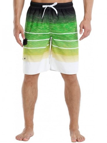 Racing Men's Beachwear Summer Holiday Swim Trunks Quick Dry Striped - Green-239 - CB18UNYOMHE $30.78