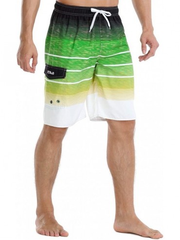 Racing Men's Beachwear Summer Holiday Swim Trunks Quick Dry Striped - Green-239 - CB18UNYOMHE $14.14