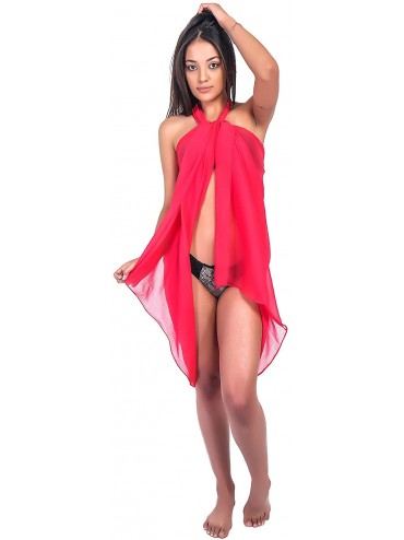 Cover-Ups Beach Cover up Sarongs in Mixed Sizes and Color in Long Sarong - Cherry (Red)+white - CT18KOTHNG4 $12.94