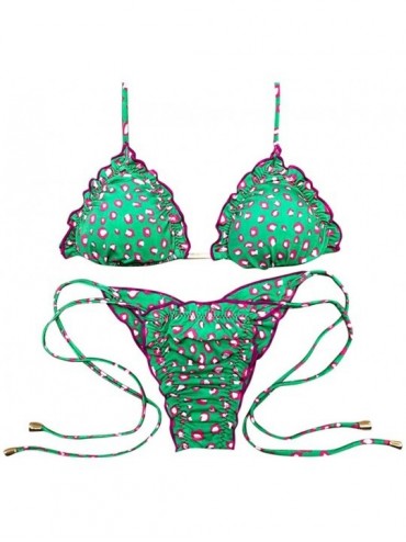 Sets Women'S Sexy Leopard Print Lace Up Strap Padded Bikini Set Two Piece Triangle Swimsuit Swimwear - A - CW19498D9ME $12.28