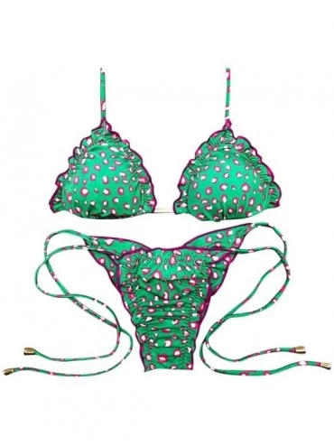 Sets Women'S Sexy Leopard Print Lace Up Strap Padded Bikini Set Two Piece Triangle Swimsuit Swimwear - A - CW19498D9ME $26.32