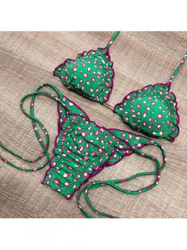 Sets Women'S Sexy Leopard Print Lace Up Strap Padded Bikini Set Two Piece Triangle Swimsuit Swimwear - A - CW19498D9ME $12.28