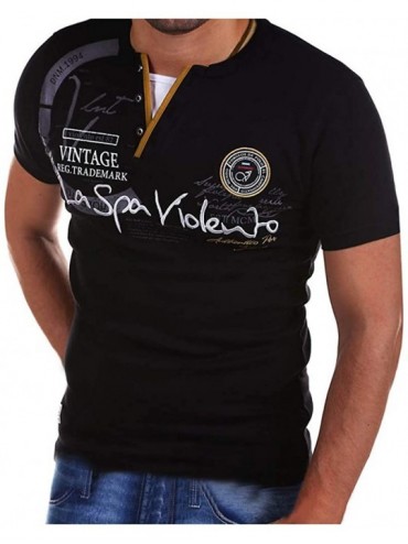 Rash Guards Mens Letter Button Personality Shirt Short Sleeve T-Shirt Blouse Fashion Tops - Black - CL18YKN8Z0Z $30.86