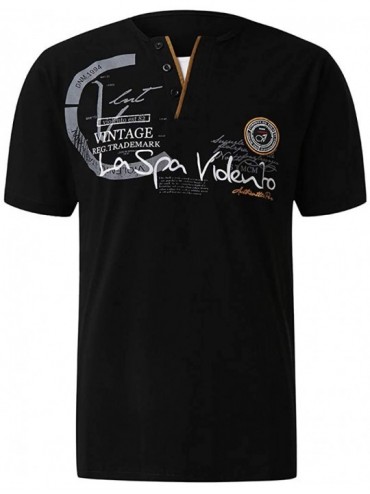 Rash Guards Mens Letter Button Personality Shirt Short Sleeve T-Shirt Blouse Fashion Tops - Black - CL18YKN8Z0Z $15.43