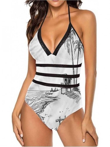 Tops V Neck Lace Up Swimsuits Different Types of Trees Super Cute and Unique - Multi 30 - CB19C4OT4LL $65.67