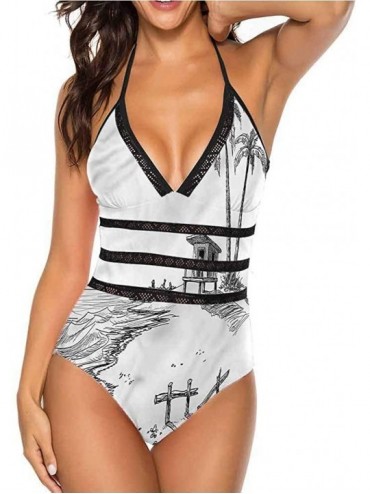 Tops V Neck Lace Up Swimsuits Different Types of Trees Super Cute and Unique - Multi 30 - CB19C4OT4LL $37.78