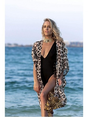 Cover-Ups Women Bathing Suit Cover Up Swimsuits Coverups Kaftan Beach Dresses - 02-leopard - CX195A5202A $17.97