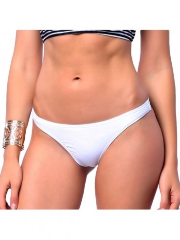 Bottoms Women's Sexy Cheeky Bikini Bottom Booty T-Back Ladies Solid Classic Swimsuit - White - C2190G2L45X $10.51