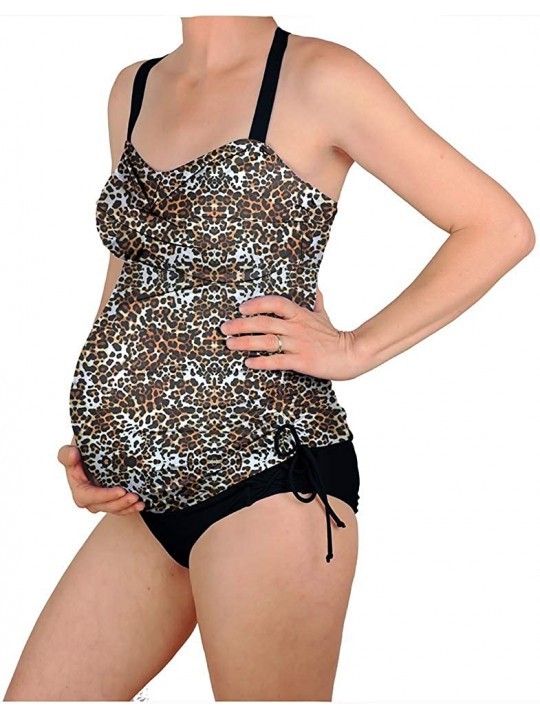 Sets 2 Piece Bathing Suit for Pregnant Women Maternity Drawstring Tankini Set + Adjustable Bikini Bottom Leopard Prt - C81924...