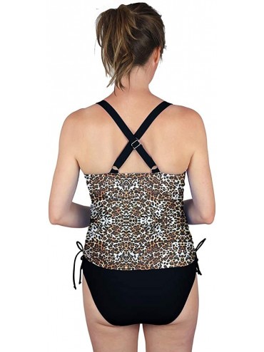Sets 2 Piece Bathing Suit for Pregnant Women Maternity Drawstring Tankini Set + Adjustable Bikini Bottom Leopard Prt - C81924...