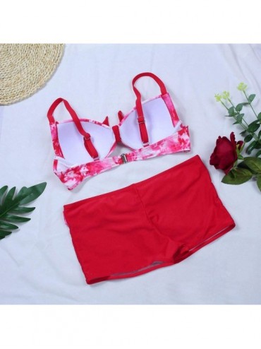Racing Women's Swimwear Sexy Bikini Set Sunflower Print Tankini Brazilian Swimsuit Two-Piece Beachwear Swimwear - A8-red - CO...