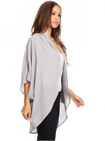 Cover-Ups Women's Solid Floral Print Casual Comfy Kimono Sleeve Open Front Cardigan Capes Plussize - Hcd00066 Light Gray - CC...