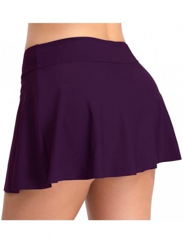 Tankinis Women's High Waisted Skirted Bikini Bottom Pleated Swimsuit Skort Tummy Control Swim Bottoms Swim Skirt A Purple - C...