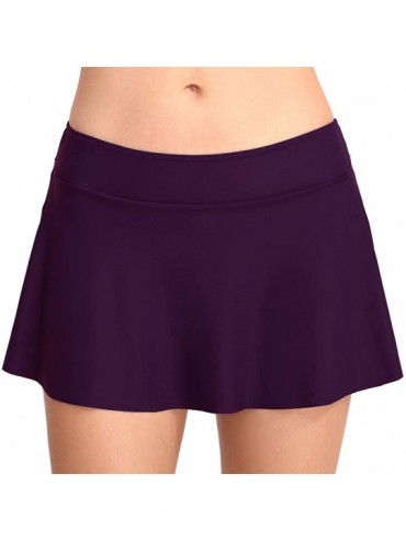 Tankinis Women's High Waisted Skirted Bikini Bottom Pleated Swimsuit Skort Tummy Control Swim Bottoms Swim Skirt A Purple - C...