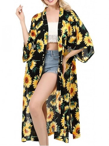 Cover-Ups Women's Kimono Cardigan Casual Dress Beach Cover Up Floral Print Loose Open Front Duster-Length (Free Size) - 56 - ...