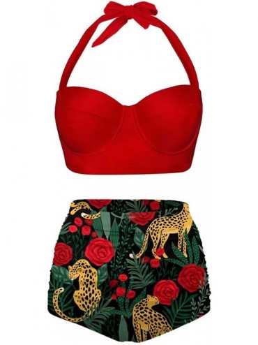 Racing Women Vintage Polka Dot High Waisted Bathing Suits Bikini Set - New Size-red(halter) - CQ196N8M6D5 $66.47