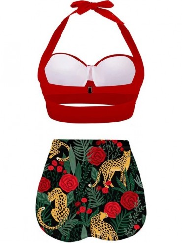 Racing Women Vintage Polka Dot High Waisted Bathing Suits Bikini Set - New Size-red(halter) - CQ196N8M6D5 $41.65