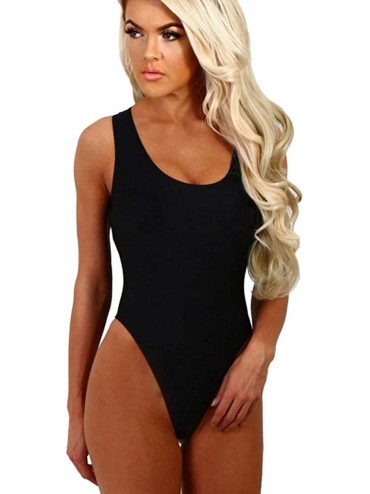 One-Pieces Women High Cut Low Back One Piece Swimwear Retro Elastic Bathing Beach Simple Fashion Swimsuit - Black - CY18G9L0C...