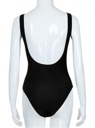 One-Pieces Women High Cut Low Back One Piece Swimwear Retro Elastic Bathing Beach Simple Fashion Swimsuit - Black - CY18G9L0C...