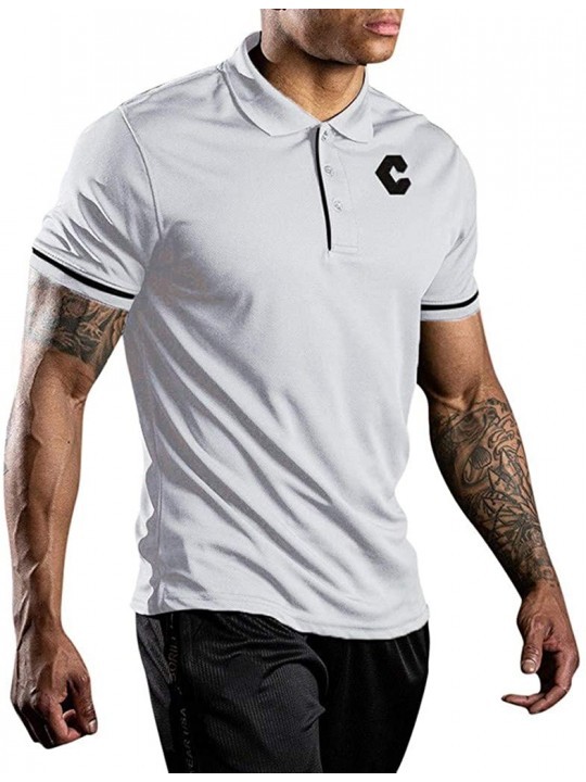 Rash Guards Fashion Mens Solid Sports Quick-Drying Fitness Short Sleeve Top Shirt Blouse - White - CR18YOS2WNO $23.73