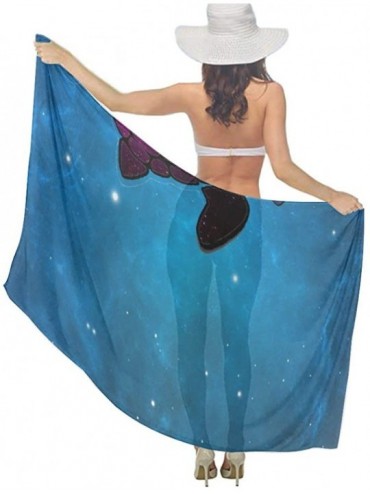 Cover-Ups Women Chiffon Scarf Shawl Wrap Sunscreen Beach Swimsuit Bikini Cover Up - Sea Turtle Galaxy - CG1908OO6UU $22.03