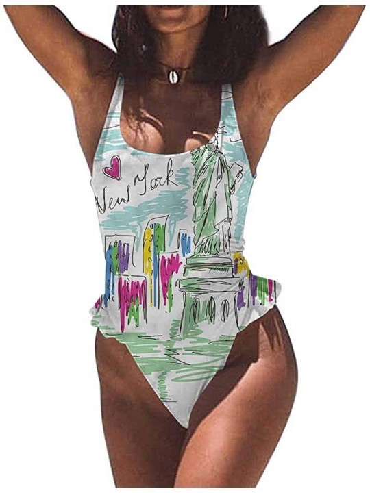 Bottoms Bathing Suit City- New York at Night Bridge Very Flattering Style - Multi 02-one-piece Swimsuit - CH18QS5WQ3M $29.30