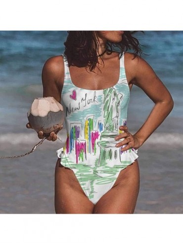 Bottoms Bathing Suit City- New York at Night Bridge Very Flattering Style - Multi 02-one-piece Swimsuit - CH18QS5WQ3M $29.30