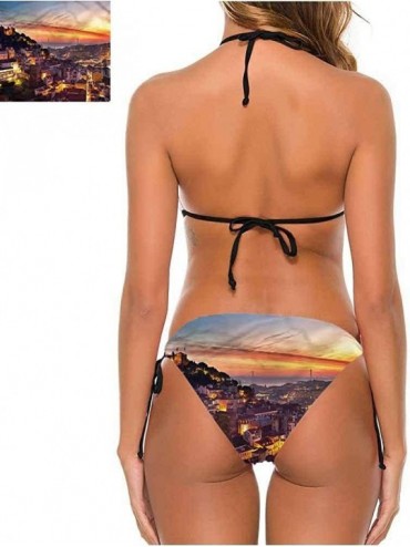 Bottoms Super Cute Bikini City- Urban Life Scene Hectic Night Adjustable to Fit Anyone - Multi 15-two-piece Swimsuit - CQ19E7...