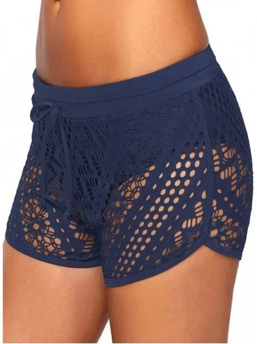 Tankinis Womens Side Split Waistband Swim Shorts with Panty Liner Plus Size S - 3XL - Z Lace Blue - CM18GTKTL9T $34.23