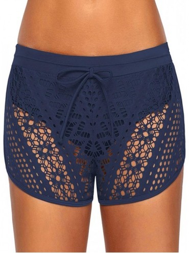 Tankinis Womens Side Split Waistband Swim Shorts with Panty Liner Plus Size S - 3XL - Z Lace Blue - CM18GTKTL9T $20.01