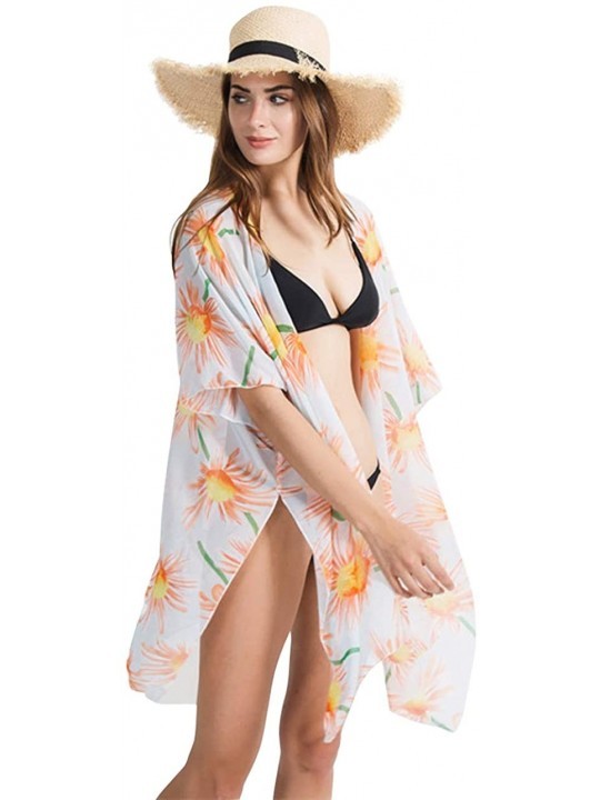 Cover-Ups Kimono Cardigan for Women Flowers Summer Kimono Top Beach Sundress Shawl - Orange - C118QNOOCA5 $16.84