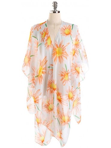 Cover-Ups Kimono Cardigan for Women Flowers Summer Kimono Top Beach Sundress Shawl - Orange - C118QNOOCA5 $16.84