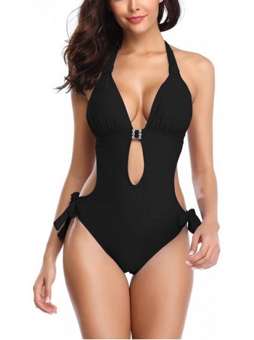 One-Pieces Monokini Swimsuit for Women One Piece Bathing Suits Tummy Control Cutout Swimwear - A Black - CE183LDZ32T $54.80