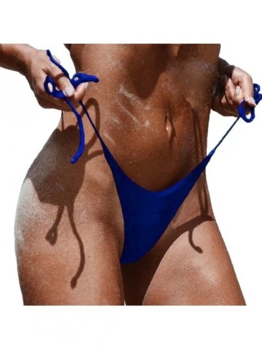 Bottoms OTHERS Women's Brazilian Black Tie Sides T Back Bikini Thong Swimsuit Swimwear Bottom - Blue - CK182LOG426 $19.02