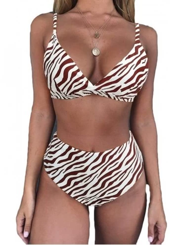 Sets Womens Sexy V Neck High Waist Triangle Cut Two Piece Bikini Sets Swimsuit - Zebra - CZ18M4O6RYW $32.42