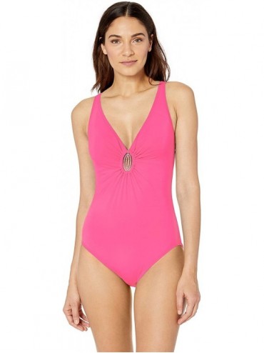One-Pieces Women's One Piece Swimsuit with Center Fashion Hardware - Classic Solids Cerese - C118I95D8ST $75.08