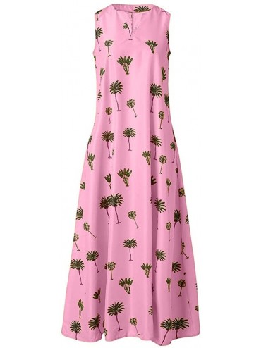 Cover-Ups Maxi Dress For Women丨deep Boho Print Dress丨womens Loose Party Dress - Pink 2 - CE18SNE6QI5 $21.57