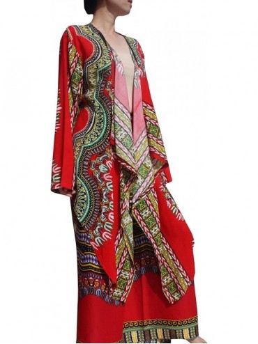 Cover-Ups Draped Bohemian Long Sleeve Fashion Shirt in Rayon Afrika Dashiki Art - Red - CO18KQKCWTA $20.24