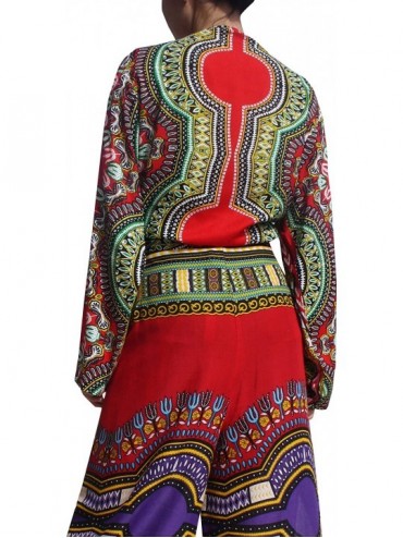 Cover-Ups Draped Bohemian Long Sleeve Fashion Shirt in Rayon Afrika Dashiki Art - Red - CO18KQKCWTA $20.24